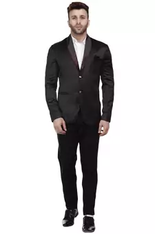 Black Plain Satin Blazer For Men