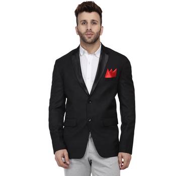 Black Plain Cotton Poly Blazer For Men 2