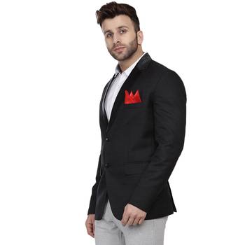 Black Plain Cotton Poly Blazer For Men 3