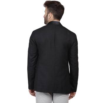 Black Plain Cotton Poly Blazer For Men 5