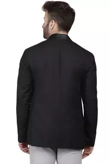 Black Plain Cotton Poly Blazer For Men