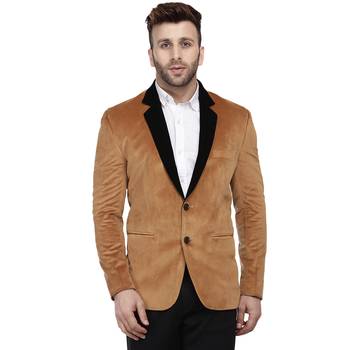 Brown Plain Velvet Blazer For Men 2