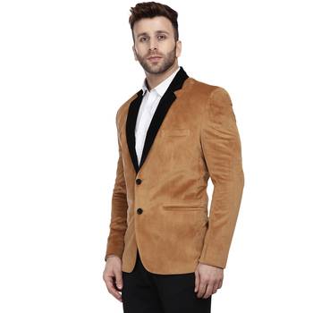 Brown Plain Velvet Blazer For Men 3