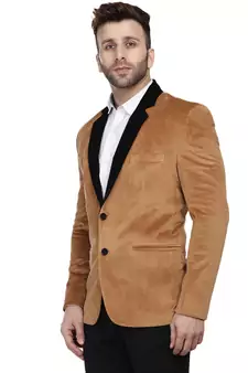 Brown Plain Velvet Blazer For Men