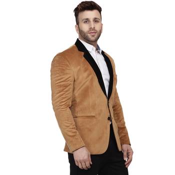 Brown Plain Velvet Blazer For Men 4