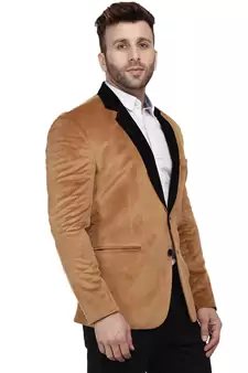 Brown Plain Velvet Blazer For Men