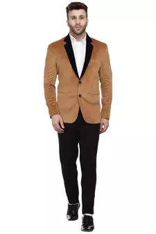 Brown Plain Velvet Blazer For Men