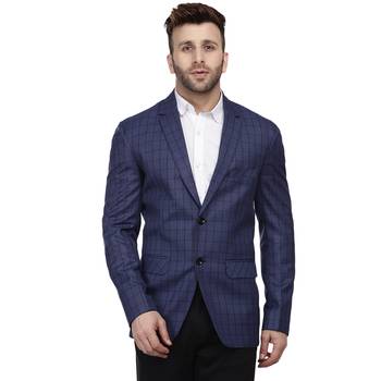 blue checks cotton poly blazer for men 1