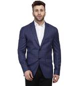 blue checks cotton poly blazer for men