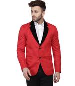 Red Plain Cotton Poly Blazer For Men