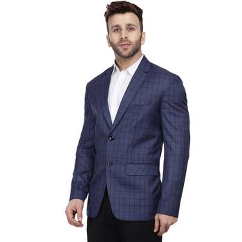 blue checks cotton poly blazer for men 2