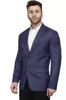 blue checks cotton poly blazer for men