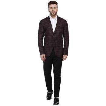 Black Printed Cotton Poly Checkered Blazer For Men 6