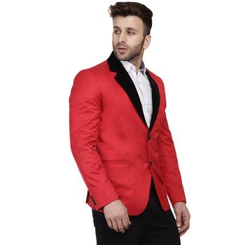 Red Plain Cotton Poly Blazer For Men 3