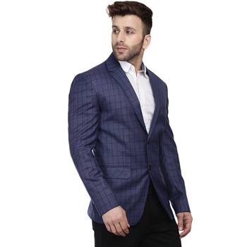 blue checks cotton poly blazer for men 3