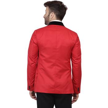 Red Plain Cotton Poly Blazer For Men 4