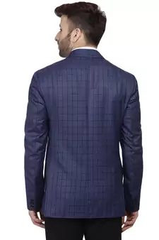 blue checks cotton poly blazer for men