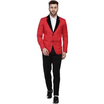 Red Plain Cotton Poly Blazer For Men 5
