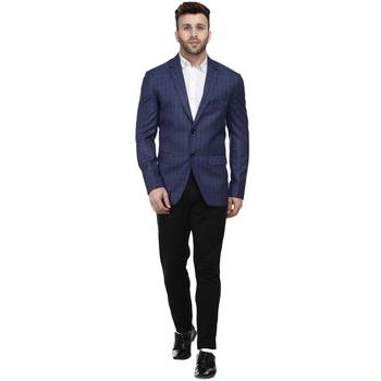blue checks cotton poly blazer for men 5