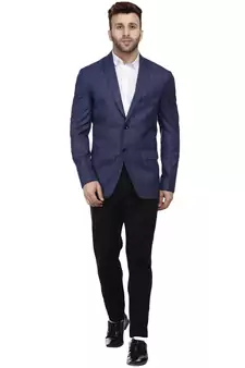 blue checks cotton poly blazer for men