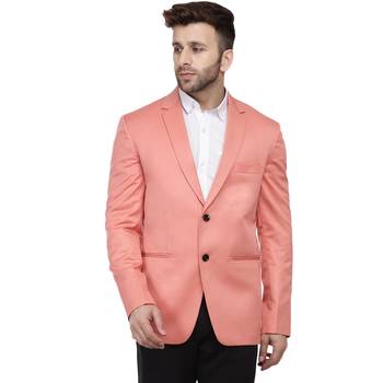 Pink Plain Cotton Poly Blazer For Men 1