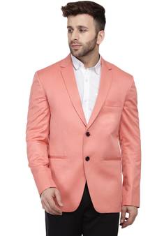 Pink Plain Cotton Poly Blazer For Men