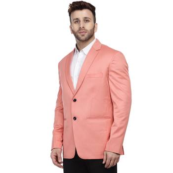 Pink Plain Cotton Poly Blazer For Men 2