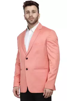 Pink Plain Cotton Poly Blazer For Men