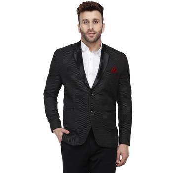 Black  Cotton Poly Blazer For Men 1