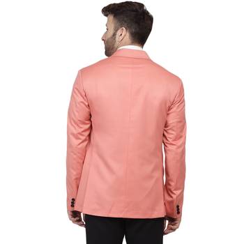 Pink Plain Cotton Poly Blazer For Men 3