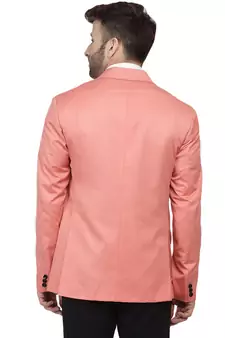 Pink Plain Cotton Poly Blazer For Men