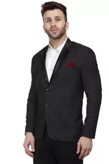 Black  Cotton Poly Blazer For Men