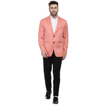 Pink Plain Cotton Poly Blazer For Men 4