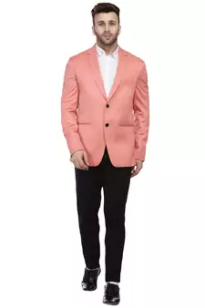 Pink Plain Cotton Poly Blazer For Men