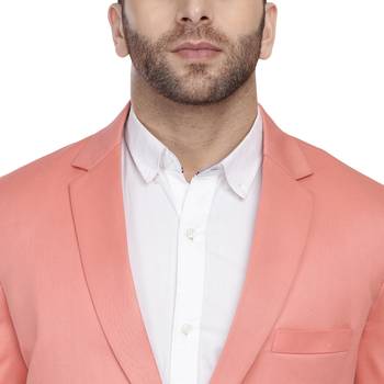 Pink Plain Cotton Poly Blazer For Men 5