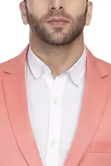 Pink Plain Cotton Poly Blazer For Men