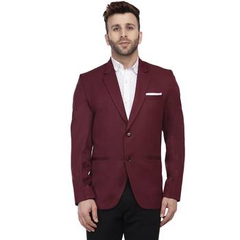 Maroon Plain Cotton Poly Blazer For Men 2