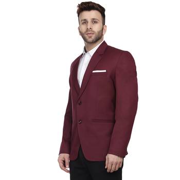Maroon Plain Cotton Poly Blazer For Men 3
