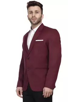 Maroon Plain Cotton Poly Blazer For Men