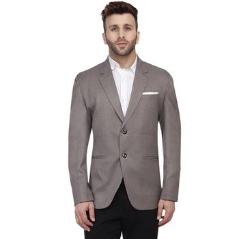 Grey Plain Cotton Poly Blazer For Men 1