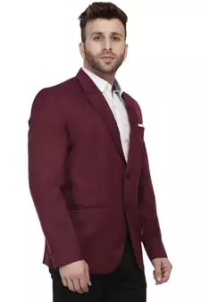 Maroon Plain Cotton Poly Blazer For Men