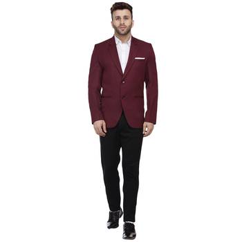 Maroon Plain Cotton Poly Blazer For Men 6