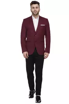 Maroon Plain Cotton Poly Blazer For Men