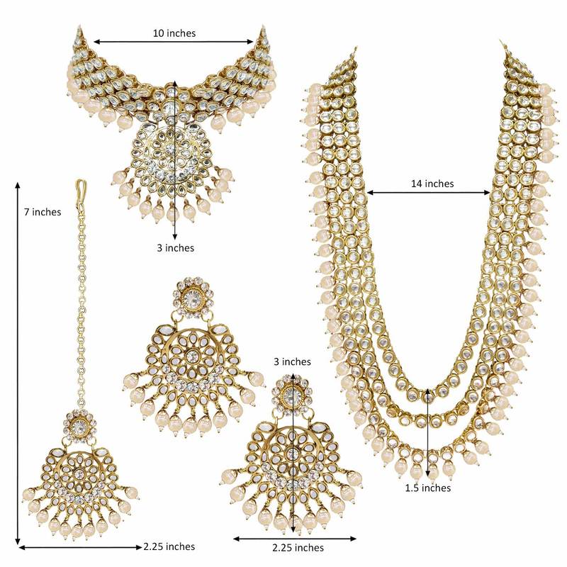 Traditional Kundan Pearl Wedding Choker Bridal Necklace Set Earrings & Maang Tikka For Women