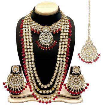 Traditional Kundan Pearl Wedding Choker Bridal Necklace Set Earrings & Maang Tikka For Women 2