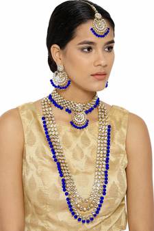 Traditional Gold Plated Kundan Pearl Wedding Choker Bridal Necklace Set Earrings & Maang Tikka For Women