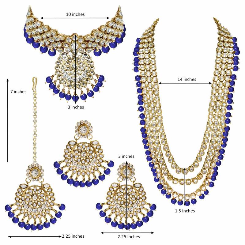 Traditional Gold Plated Kundan Pearl Wedding Choker Bridal Necklace Set Earrings & Maang Tikka For Women