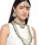 Traditional Kundan Pearl Wedding Choker Bridal Necklace Set Earrings & Maang Tikka For Women