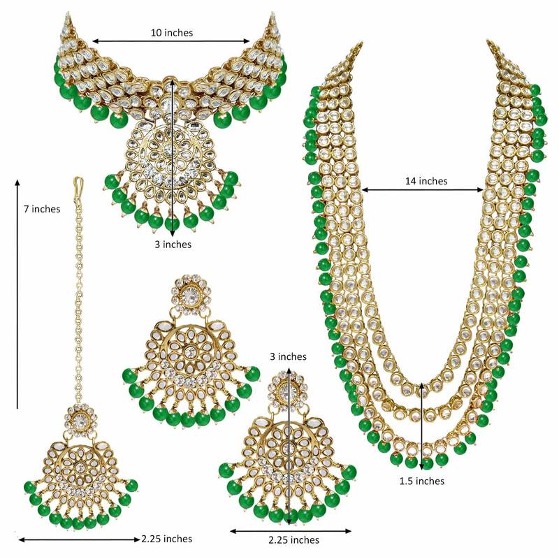 Traditional Kundan Pearl Wedding Choker Bridal Necklace Set Earrings & Maang Tikka For Women