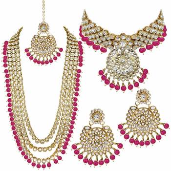 Traditional Kundan Pearl Wedding Choker Bridal Necklace Set Earrings & Maang Tikka For Women 2